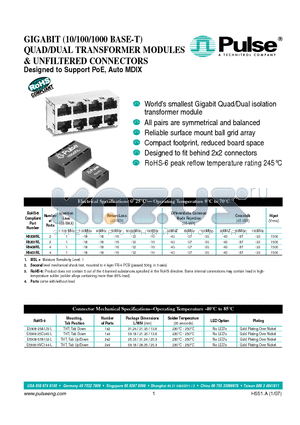 E5908-25A1J5-L datasheet - GIGABIT (10/100/1000 BASE-T) QUAD/DUAL TRANSFORMER MODULES & UNFILTERED CONNECTORS