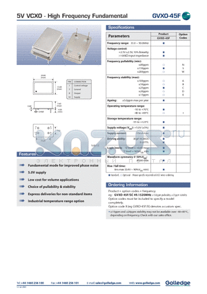 GVXO-45SC datasheet - 5V VCXO High Frequency Fundamental