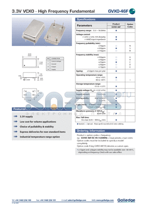 GVXO-46 datasheet - 3.3V VCXO High Frequency Fundamental