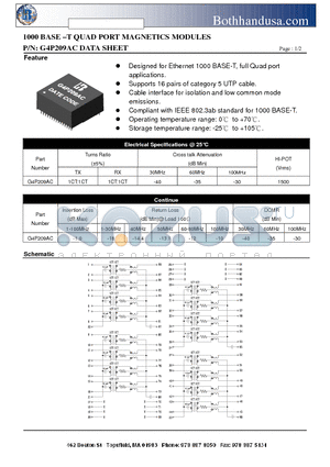 G4P209AC datasheet - 1000 BASE -T QUAD PORT MAGNETICS MODULES