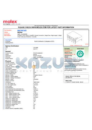 90148-1203 datasheet - 2.54mm (.100) Pitch C-Grid^ PC Board Connector, Single Row, Right Angle, 0.38lm (15l) Gold (Au) Selective, 3 Circuits