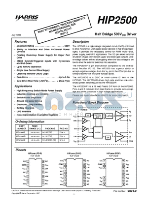 HIP2500 datasheet - Half Bridge 500VDC Driver