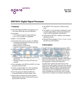 DSP16411 datasheet - DSP16411 Digital Signal Processor