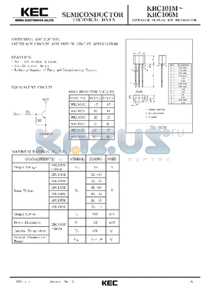 KRC101 datasheet - EPITAXIAL PLANAR NPN TRANSISTOR