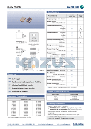 GVXO-53SB datasheet - 3.3V VCXO