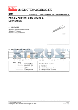 9015 datasheet - PRE-AMPLIFIER, LOW LEVEL & LOW NOISE