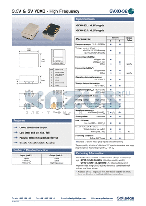 GVXO32 datasheet - 3.3V & 5V VCXO High Frequency