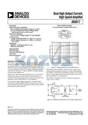 AD8017AR-REEL datasheet - Dual High Output Current, High Speed Amplifier