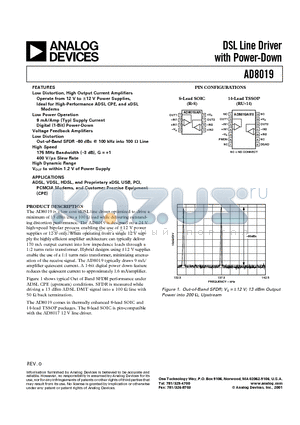 AD8019 datasheet - DSL Line Driver with Power-Down