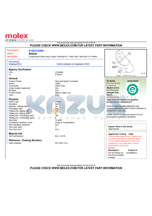 192210595 datasheet - Compression Style Ring Tongue Terminal