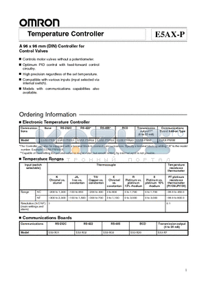 E5AX-PRR20 datasheet - Temperature Controller