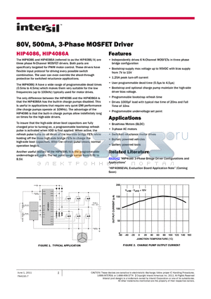HIP4086AABZ datasheet - 80V, 500mA, 3-Phase MOSFET Driver 1.25A peak turn-off current