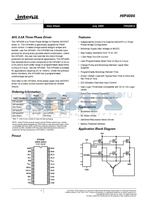 HIP4086 datasheet - 80V, 0.5A Three Phase Driver