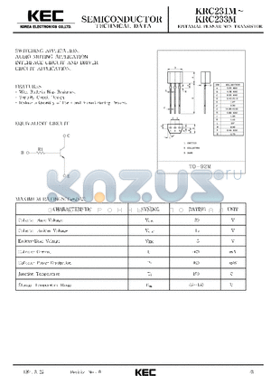 KRC231M datasheet - EPITAXIAL PLANAR NPN TRANSISTOR (SWITCHING, AUDIO MUTING, INTERFACE CIRCUIT AND DRIVER CIRCUIT)