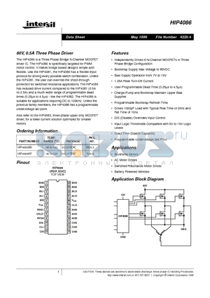 HIP4086AB datasheet - 80V, 0.5A Three Phase Driver