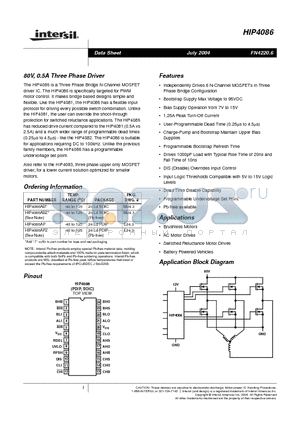 HIP4086ABZ datasheet - 80V, 0.5A Three Phase Driver
