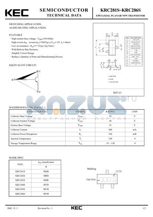 KRC281S datasheet - EPITAXIAL PLANAR NPN TRANSISTOR (SWITCHING, AUDIO MUTING)