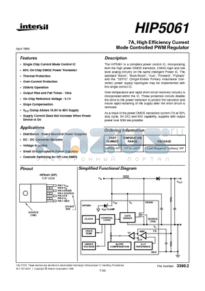 HIP5061DS datasheet - 7A, High Efficiency Current Mode Controlled PWM Regulator