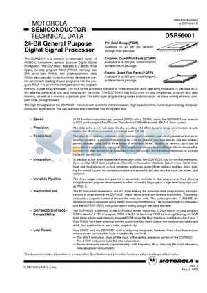 DSP56001 datasheet - 24-Bit General Purpose Digital Signal Processor