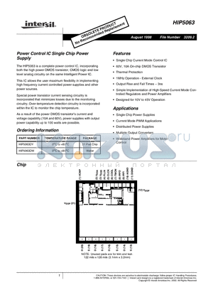 HIP5063 datasheet - Power Control IC Single Chip Power Supply