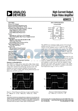 AD8023AR-REEL datasheet - High Current Output, Triple Video Amplifier