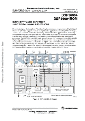 DSP56004/D datasheet - SYMPHONY AUDIO DSP FAMILY 24-BIT DIGITAL SIGNAL PROCESSORS