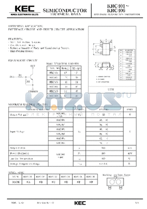 KRC406 datasheet - EPITAXIAL PLANAR NPN TRANSISTOR (SWITCHING, INTERFACE CIRCUIT AND DRIVER CIRCUIT)