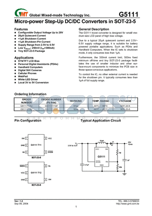 G5111T12UF datasheet - Micro-power Step-Up DC/DC Converters in SOT-23-5
