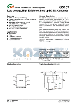 G5107TBU datasheet - Low-Voltage, High-Efficiency, Step-up DC-DC Converter