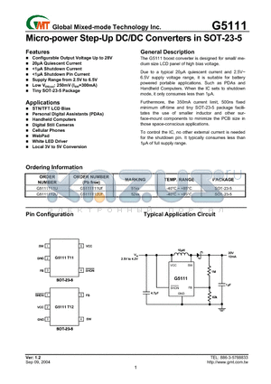 G5111_04 datasheet - Micro-power Step-Up DC/DC Converters in SOT-23-5