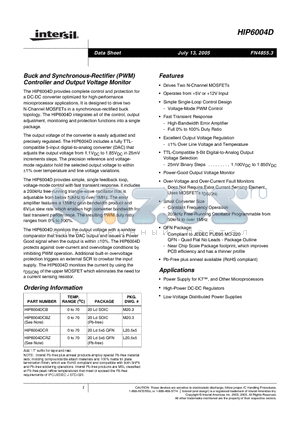 HIP6004DCR datasheet - Buck and Synchronous-Rectifier (PWM) Controller and Output Voltage Monitor