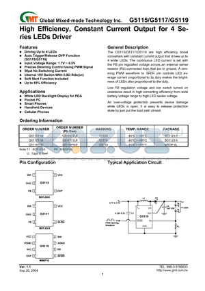 G5119 datasheet - High Efficiency, Constant Current Output for 4 Series LEDs Driver