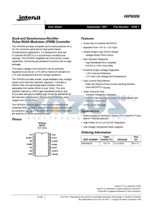 HIP6006 datasheet - Buck and Synchronous-Rectifier Pulse-Width Modulator (PWM) Controller