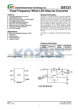 G5121TB1U datasheet - Fixed Frequency White LED Step-Up Converter