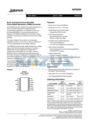 HIP6006CV datasheet - Buck and Synchronous-Rectifier Pulse-Width Modulator (PWM) Controller