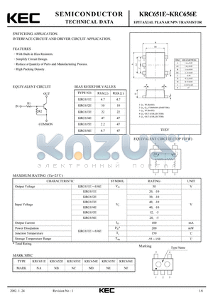 KRC655E datasheet - EPITAXIAL PLANAR NPN TRANSISTOR (SWITCHING, INTERFACE CIRCUIT AND DRIVER CIRCUIT)