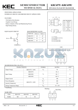 KRC658U datasheet - EPITAXIAL PLANAR NPN TRANSISTOR (SWITCHING, INTERFACE CIRCUIT AND DRIVER CIRCUIT)