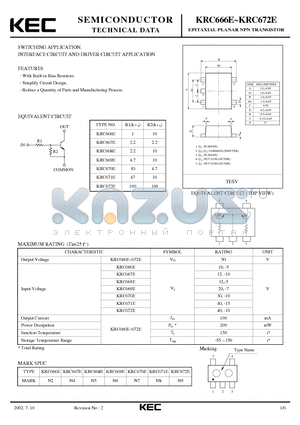 KRC670E datasheet - EPITAXIAL PLANAR NPN TRANSISTOR (SWITCHING, INTERFACE CIRCUIT AND DRIVER CIRCUIT)