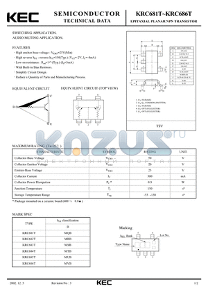 KRC682T datasheet - EPITAXIAL PLANAR NPN TRANSISTOR (SWITCHING, AUDIO MUTING)