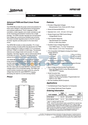 HIP6018B datasheet - Advanced PWM and Dual Linear Power Control