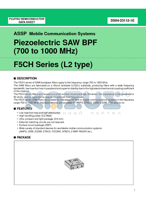 FAR-F5CH datasheet - Piezoelectric SAW BPF (700 to 1000 MHz)