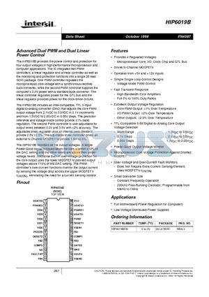 HIP6019BCB datasheet - Advanced Dual PWM and Dual Linear Power Control