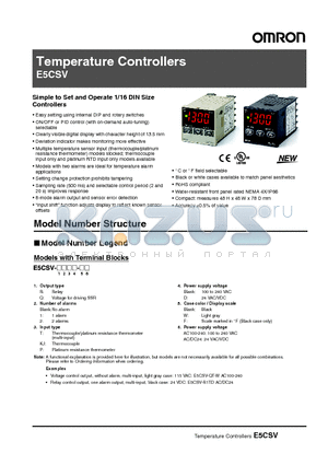 E5CSV datasheet - Simple to Set and Operate 1/16 DIN Size Controllers