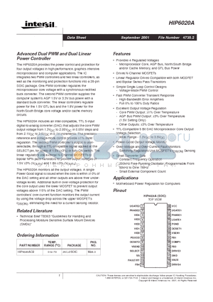 HIP6020A datasheet - Advanced Dual PWM and Dual Linear Power Controller