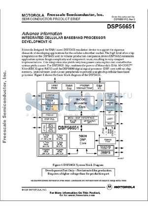 DSP56651D datasheet - INTERGRATED CELLULAR BASEBAND PROCESSOR DEVELOPMENT IC