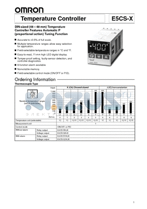 E5CS-QKJX datasheet - Temperature Controller DIN-sized (48��48 mm) Temperature Controller Features Automatic P (proportional action) Tuning Function