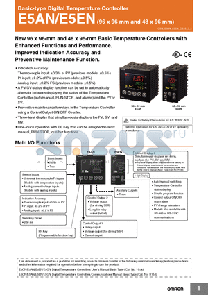 E5EN datasheet - Basic-type Digital Temperature Controller