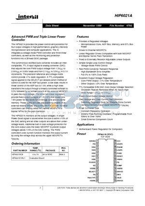 HIP6021EVAL1 datasheet - Advanced PWM and Triple Linear Power Controller