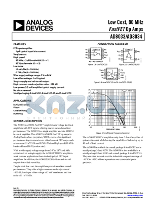 AD8033AR-REEL datasheet - Low Cost, 80 MHz FastFET  Op Amps