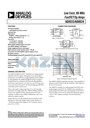 AD8034 datasheet - Low Cost, 80 MHz FastFET  Op Amps